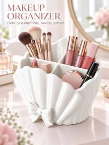 Kotak Penyimpanan Bentuk Cangkang dengan Dekorasi Pita, Multi Kompartemen, Tempat Kosmetik, Kuas Makeup, Perhiasan, Hadiah Pernikahan Sempurna, Dekorasi Meja Rias Elegan, Kamar Mandi, Asrama, Kembali ke Sekolah - MultiWarna - View 9
