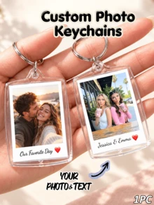 1/3/5Pcs Custom Photo And Text Keychain,Personalized Acrylic Keychain,Custom Couple Keychain, Photo Key Ring,Valentine's Day,Birthdays Gift - Multicolor 2 - View 2
