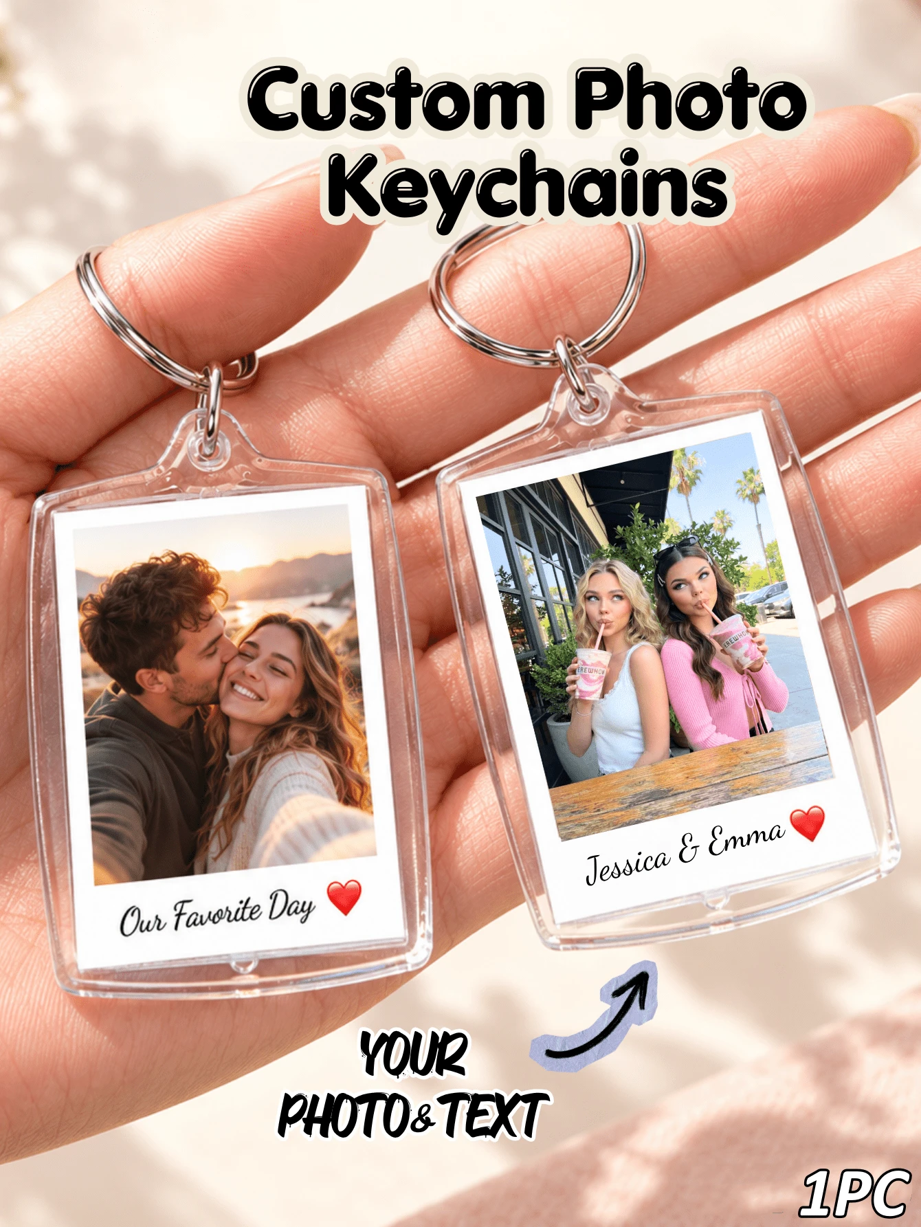 1/3/5Pcs Custom Photo And Text Keychain,Personalized Acrylic Keychain,Custom Couple Keychain, Photo Key Ring,Valentine's Day,Birthdays Gift