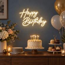 1-Piece Happy Birthday LED Neon Sign With USB Power Cable, Clear PS Backboard And Silicone Light Strip, Warm White Cursive Letter Design With Soft Glow For Birthday Party, Cake Table, Photo Backdrop, Bedroom And Celebration Decor - Multi-color light - View 3