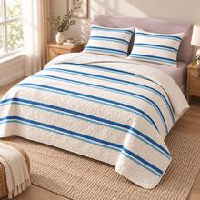 1PC Navy Blue Linear Pattern Single Bed Cover (Bed Cover 1, Pillowcase Not Included) Breathable & Comfortable, Suitable For All Seasons, Holiday Gift, Ideal For Hotel, Guest House, Bedroom, Ultra Soft, Breathable & Moisture-Wicking Bedding - Multicolor - View 2