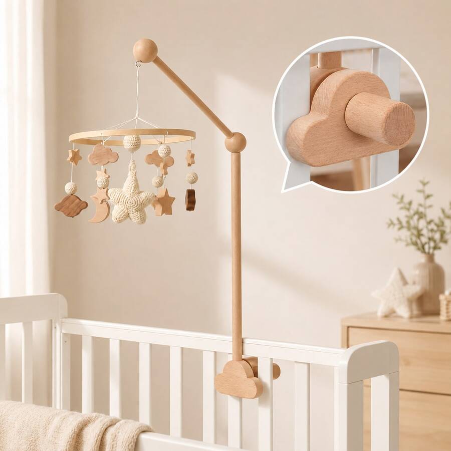 Baby Crib Mobile Arm, Adjustable Rotating Wooden Bed Bell Holder With Sturdy Clamp, Easy To Install Nursery Decor Accessory, Suitable For Newborns