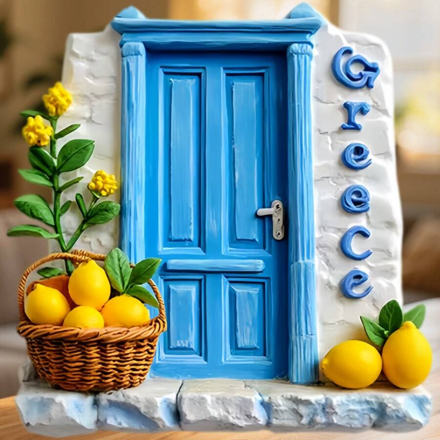 Greece Blue Door Fridge Magnet, A Village Daydream Of Blue Doorways And Fresh Lemons For Slow Kitchen Mornings For All Metal Surfaces Throughout The Home - A - View 1