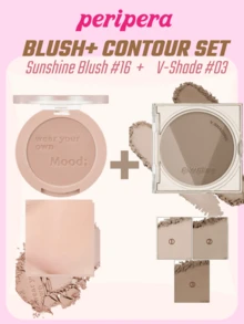 K-Beauty Peripera V Contour Palette + Matte Blush Palette, Matte Powder, Velvet Texture, Natural Gradient, Delicate Texture, Korean Makeup Set - Contour & Blush Glow Set - View 1