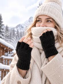 Women's Winter Fingerless Gloves, Thick Warm Knitted Hand Warmers, Ribbed Cuffs, Fingerless Design Convenient For Phone Use, Black And White Color, Suitable For Commuting, Driving, Travel, Outdoor Daily Wear, Christmas And New Year Gift - Multicolor - View 13