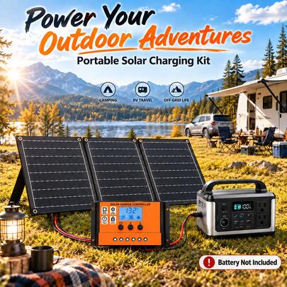 Portable Solar Panel Kit (With 100A Charge Controller), 18V Solar Charging System, Suitable For RVs, Campers, Trailers, Boats, And Camping, Supports Off-Grid Outdoor Use
