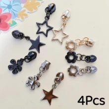 4Pcs #5 Zipper Pulls With Gold Chain - Star & Flower Zipper Locks Suitable For Bags, Clothing, Handbags - Nylon Zipper Pulls Suitable For DIY Crafts & Repair - Multicolor - View 1