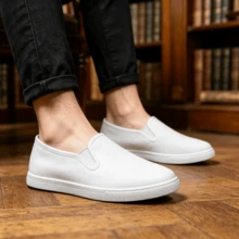 Black Canvas Slip-On Shoes, Lightweight And Breathable, Slouchy Shoe Design, All-Season Casual Style, Suitable For Daily Commute, Outdoor Walking And Vacation - White - View 12