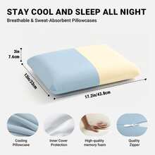 1pc Cool Breathable Memory Foam Sleeping Pillow, Simple Flat Square Pillow Body, Suitable For Side And Back Sleeping, With Zipper Removable Washable Cool Pillowcase, Multi-Use Pillow For Bedroom And Office - Baby Blue - View 3