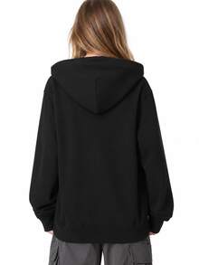 Nike Jaket Kasual Wanita Model Baru, Longgar, Bernapas, dan Berkerudung untuk Olahraga - Hitam - View 2