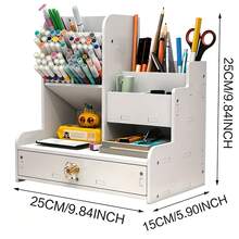 1pc Multifunctional Desktop Storage Box DIY Pen Holder, Stationery Organizer, Large Capacity, Pen Box With Drawer, Suitable For Home, Office And School, Suitable For Students, Plastic Design, Assembly Required, Suitable For Graduation Gift - White - View 5