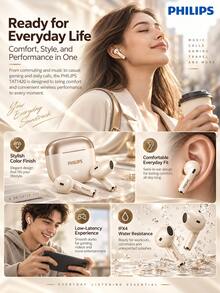 PHILIPS Earbud Bluetooth Nirkabel Sejati TAT1420: Peredam Kebisingan Panggilan AI, Desain Semi-In-Ear yang Ringan, Sempurna untuk Perjalanan, Olahraga, dan Mendengarkan Musik Sehari-hari. - View 7