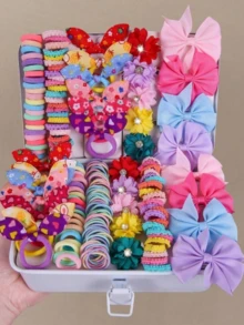 73pcs Girls Multi-Color Rhinestone Flower Hair Clips, Women Side Hair Clips, Simple Bangs Clips, High Elasticity Durable Hair Ties, Non-Damaging Hair Accessories, Versatile Rabbit Ear Hair Bands, Headbands For Daily Use And Back To School - Multicolor - View 4