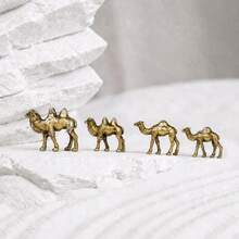 4pcs Copper Color Mini Camel Statue Decorative Metal Figurines, Suitable For Fairy Garden, Micro Landscape, Bonsai, Fish Tank And Miniature Landscape Decoration - Mini Camel - View 2