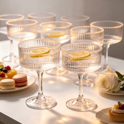 24/12/1PC Acrylic Martini Glasses, 10oz Shatterproof Plastic Champagne Flutes, Stemless Striped Wine Glasses, Cocktail Glasses Set, Manhattan Glasses, Suitable For Weddings, Birthday Parties And Bar Occasions