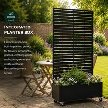 Galvanized Steel Screen Planter With Wheels, Movable Metal Raised Garden Bed, Privacy Partition Trellis, Suitable For Courtyards, Balconies, And Terraces - Black - View 1