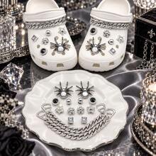 14PCS Silver Black Shoe Charms For Clogs, Spider Star Flower Rhinestone Chain Shoe Decorations, ABS Bling DIY Shoe Accessories For Women Girls - Grey - View 2