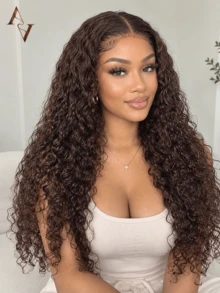 Deep Curly 13x6 Lace Frontal Wig, Dark Brown 100% Human Hair, Glueless Wig With Drawstring, Transparent Lace, Pre-Plucked Hairline, Natural Hairline, Breathable Cap, Beginner Friendly - S4 - View 3