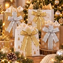 2 Yard Gold & Silver Metallic Tassel Satin Ribbon, Pleated Texture Christmas Trim, Handmade Bow Material, Gift Box Wrapping, Floral Decoration, Christmas Tree Ornament, Holiday Scene Decor, Glamorous & Shiny, Winter Holiday DIY Packaging Accessory - Multicolor - View 6