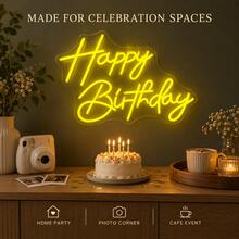 1-Piece Happy Birthday LED Neon Sign With USB Power Cable, Clear PS Backboard And Silicone Light Strip, Warm White Cursive Letter Design With Soft Glow For Birthday Party, Cake Table, Photo Backdrop, Bedroom And Celebration Decor - Multi-color light - View 8
