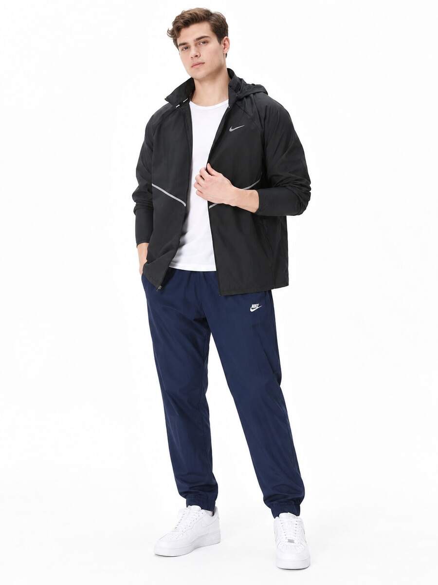Nike New Men's Fitness Training Woven Hooded Windbreaker Running Sports Jacket - Black - View 1
