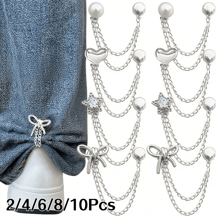 2/4/6/8/10Pcs Multi-Functional Clothing Clips, Suitable For Hemming, Metal Star, Heart, Bow Shirt, Pants, Clasp, Decoration, Long Jeans Leg Cuff Button Chain Magnetic Buckle, Clothing Accessories