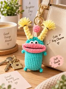 1pc Handmade Crochet Key Pouch, Cute Cartoon Knitted Drawstring Key Cover, Creative Yarn Woven Storage Bag, Suitable For Car Keys, Cosmetics And Small Jewelry, Portable Bag Charm, Car And Daily Use Accessory - Multicolor - View 6