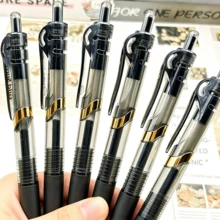 Large Capacity Clickable Neutral Pens (Available In 1, 3, Or 6 Pack), Featuring Stylish Black And Gold Color Design, 0.5mm ST Tip And Quick-Dry Black Ink, Smooth And Fluid Writing, With Convenient Pen Clip; Perfect For Students' Exams, Office Work And Campus Learning. - Sets - View 4