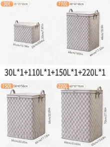 3件/1件 30L/110L/150L/220L 可折疊收納箱附蓋，格紋圖案，省空間設計，耐用不織布，適合居家搬家與打包，床底、衣櫥及搬運使用，可堆疊且可水洗 - 灰色 - 查看 8