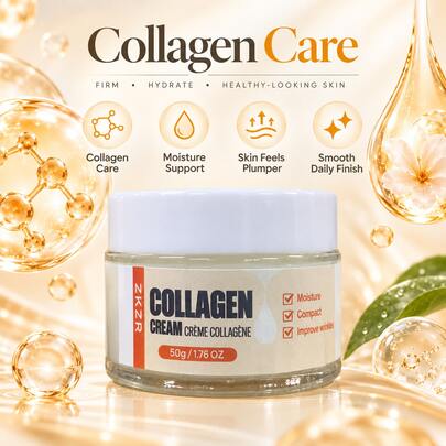 Crema Facial de Colágeno ZKZR 50g, Hidratación Profunda & Suavizado de Arrugas, Fórmula Nutritiva de Colágeno, Textura No Grasa, Cuidado de la Piel Diario en Casa para Mañana y Noche, Adecuado para Todos los Tipos de Piel, Unisex para Todas las Estaciones