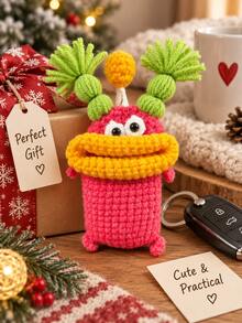 1pc Handmade Crochet Key Pouch, Cute Cartoon Knitted Drawstring Key Cover, Creative Yarn Woven Storage Bag, Suitable For Car Keys, Cosmetics And Small Jewelry, Portable Bag Charm, Car And Daily Use Accessory - Multicolor - View 7