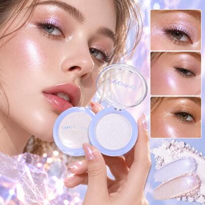 HANDAIYAN Shimmer Highlighter Compact Powder, Bright Glow Face Makeup Palette For Natural Dewy Skin And Party Look