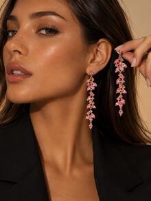 1 Pair Tassel Drop Earrings, Leaf Shaped Earring, Suitable For Women's Daily Wear, Autumn/Winter Formal Evening Party, Valentine's Day Party Accessory - Pink - View 5