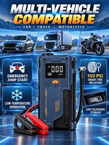 8000A Car Jump Starter With Air Compressor, Portable Tire Inflator With Digital Display, LED Light, 12V Vehicle Battery Booster For Car SUV Pickup Truck Motorcycle, Winter Must-Have, Gift For Man Woman - Wireless - View 3