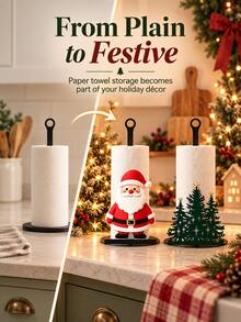 Christmas Kitchen Paper Towel Holder, Santa Claus & Christmas Tree Countertop Paper Roll Storage Rack, Holiday Home Decor, Suitable For Kitchen, Dining Table, Christmas Party Seasonal Decoration, Living Room Accent - Multicolor - View 2