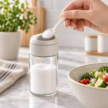 1–2pcs Gray Glass Seasoning Jars With Built-In Small Spoon And Dust-Proof Lid, Transparent Kitchen Spice Storage Containers For Salt, Sugar, Spices, Pepper And Seasoning Powder, Kitchen Countertop Organizer - Multicolor - View 7
