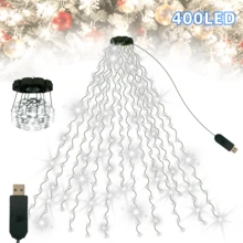 400/220 LED Christmas Waterfall Tree Lights, USB Powered, 10 Lighting Modes, LED Indoor String Lights, White Holiday Decorative Lights, Suitable For Indoor/Outdoor, Garden, Party, Wedding, Festival, Christmas Tree, Christmas Decoration - white light - View 10