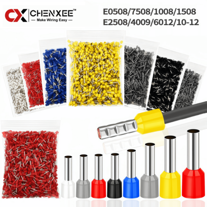 CHENXEE 300-1350Pcs Wire Ring Terminals, 8 Different Sizes And Multiple Colors Ring Connectors 22-8AWG 0.5-10mm², Pin Terminals Connectors, Wire Crimp Connectors Insulated Ring Pin Cold Press Terminals, For Electrical, Industrial, Power Control Systems Etc. E0508 E7508 E1008 E1508 E2508 E4009 E6012 E10-12 Red Yellow Blue Black White Gray Set