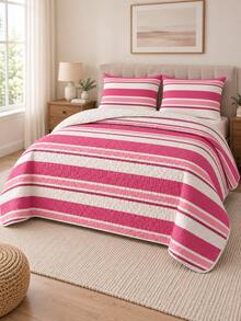 1PC Navy Blue Linear Pattern Single Bed Cover (Bed Cover 1, Pillowcase Not Included) Breathable & Comfortable, Suitable For All Seasons, Holiday Gift, Ideal For Hotels, Guest Houses, Bedrooms, Ultra-Soft Breathable & Sweat-Absorbent Bedding - Multicolor - View 6