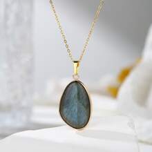 Natural Stone Bezel Wrapped Oval Egg-Shaped Pendant Necklace Unisex Style Festival Present - Necklace - View 12