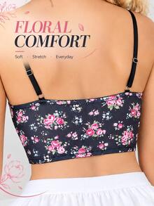 Soft Floral Print Satin Lace Wire Free Front Closure Longline Bra Plus Size Women Lingerie - Multicolor - View 2