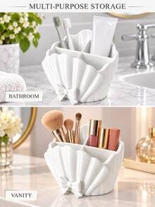 Kotak Penyimpanan Bentuk Cangkang dengan Dekorasi Pita, Multi Kompartemen, Tempat Kosmetik, Kuas Makeup, Perhiasan, Hadiah Pernikahan Sempurna, Dekorasi Meja Rias Elegan, Kamar Mandi, Asrama, Kembali ke Sekolah - MultiWarna - View 10
