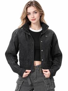Adidas Women's New Stand-Collar Windproof Denim Jacket - Denim Black - View 1