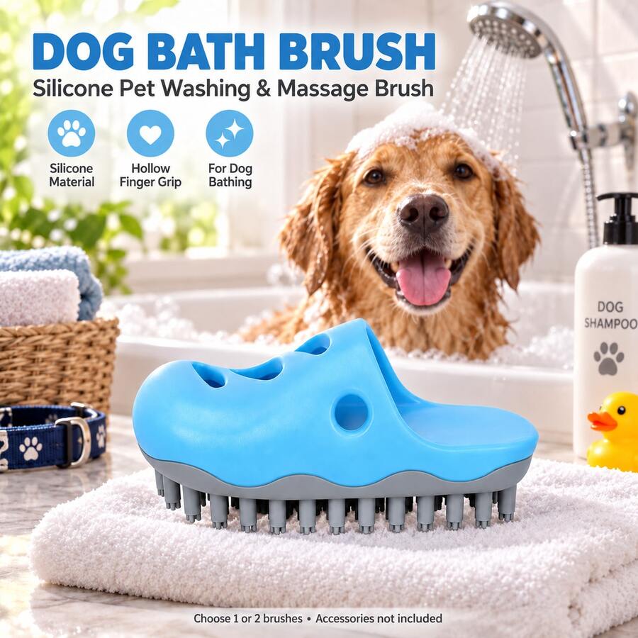 Dog Bath Brush Silicone Pet Shower Brush Grooming Scrubber Massage ...