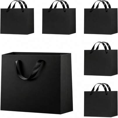 5/1pc Black Reusable Gift Bag With Handle, Gift For Her/Him, Large Black Gift Bag, Shopping Bag, With Handle, Suitable For Business Events, Parties, Birthdays, Weddings, Retail And Christmas And Other Occasions