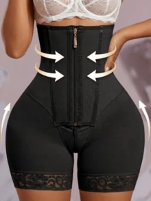 1pc Women's Shaping Pants, High Waist Shaping Shorts, Zipper Closure, Tummy Control Shaping Underwear - Black - View 1