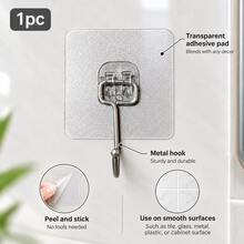 Heavy Duty Hooks, 1-30pcs/Pack, No-Drill Wall Mount Self-Adhesive Removable Transparent, Waterproof Rust-Proof, Suitable For Bathroom, Kitchen, Home And More - One Size - View 12