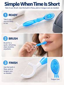 30pcs 5-In-1 Mini Toothbrush - Disposable Toothbrush With Toothpaste + Floss + Toothpick + Tongue Scraper, Waterless Disposable Toothpaste Toothbrush, |Travel Size|Individually Wrapped|Soft|Travel Kit, 4 Flavors Oral Care Set - 30 Pcs - View 9