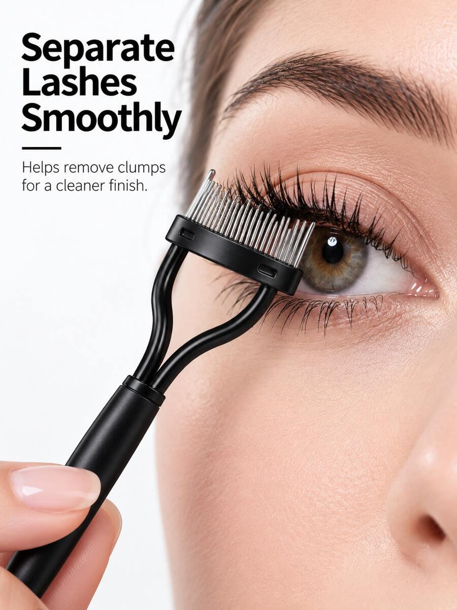 2-In-1 Eyelash Comb & Lash Separator Tool, Stainless Steel Mascara Comb With Eyebrow Spoolie, Dual-Ended Lash Brush For Clump Removal, Defined Lashes, Reusable Eye Makeup Grooming Tool For Daily Travel