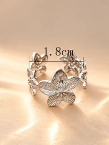 2026 Silver New 304 Stainless Steel Women's Floral Luxury Thorn-Shaped Open Ring Set, Daily Commute Fashion Accessory - Silver - View 5